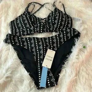 Black/White Tropic Heat Criss Cross Dot Pattern‎ Bikini Swim Suit size small